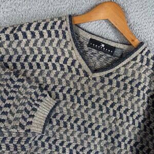 Vintage 90s Sweater Mens Medium 3D Knit V Neck Geometric Made USA